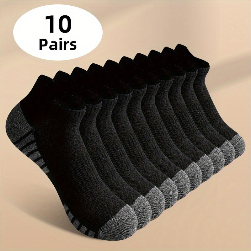 [Moisture-Wicking Socks] 10 Pairs Moisture-Wicking Men's Athletic Crew Socks | Breathable Running Gym Socks with Elastic Ribbed Cuff, Reinforced Toe & Heel, Black/Gray Accents for Sports & Casual Wear, Comfortable Fit