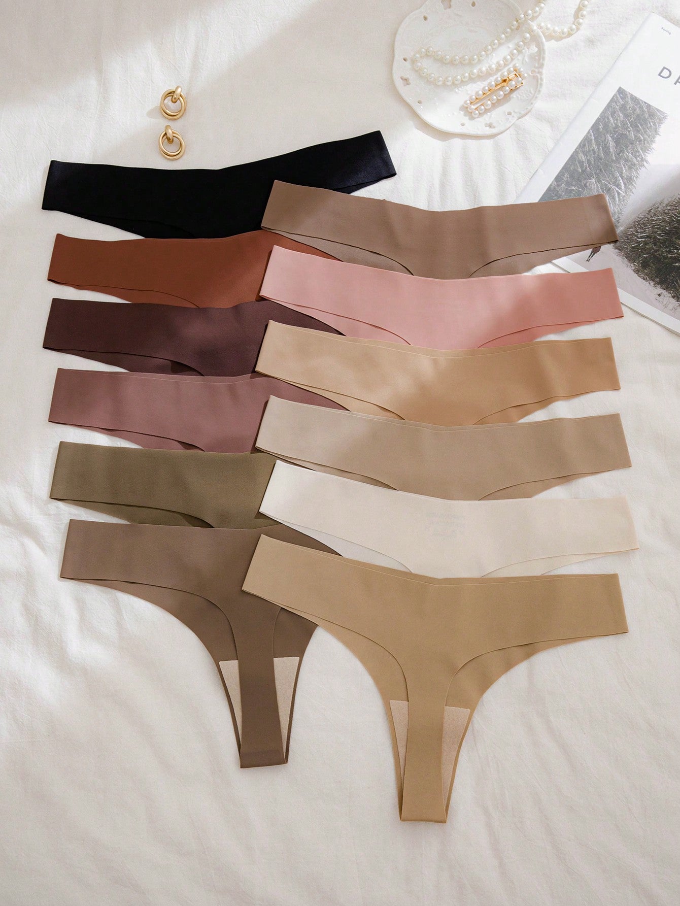 12pcs/Pack Women's Thongs In Multiple Colors, Minimalist, Comfortable, Breathable, Sexy, Seamless, Low Rise