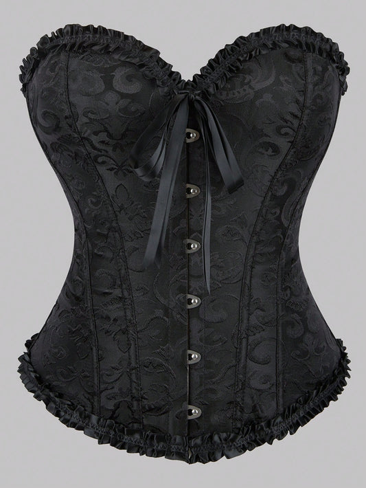 1pc Women's Vintage Corset Top With Embroidery Lace, Back Lacing, Waist Cincher, Abdomen Support, Bone Clothes For Evening Party, Wedding Dress, Body Shaping