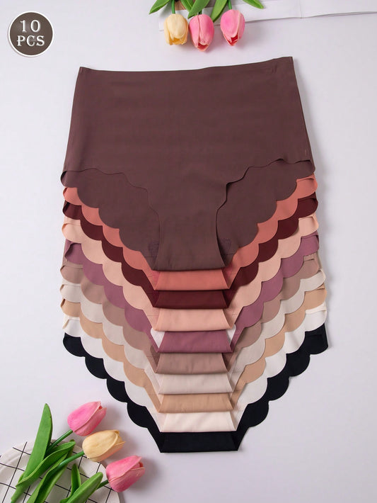 10pcs/Pack Women's Multicolored Casual Seamless Triangular Panties