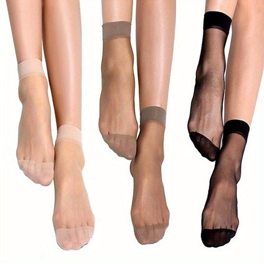 [Ultra-Thin Ankle Socks] 30/20/10pcs Ultra-Thin Sheer Crystal Mesh Ankle Socks | High Elastic Breathable Nylon, Sweat-Absorbing Anti-Friction, Elegant Solid Color (Black/Nude/Gray//Wheat/Coffee) for Everyday & Formal Wear, Comfortable Hosiery, Highelastic
