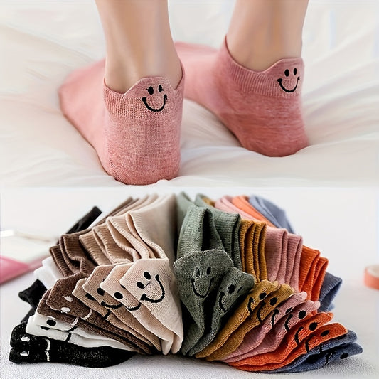 10 Pairs of Cute Face Pattern Socks Simple Breathable Low-Cut Socks Suitable for Leisure Sports Ladies Socks
