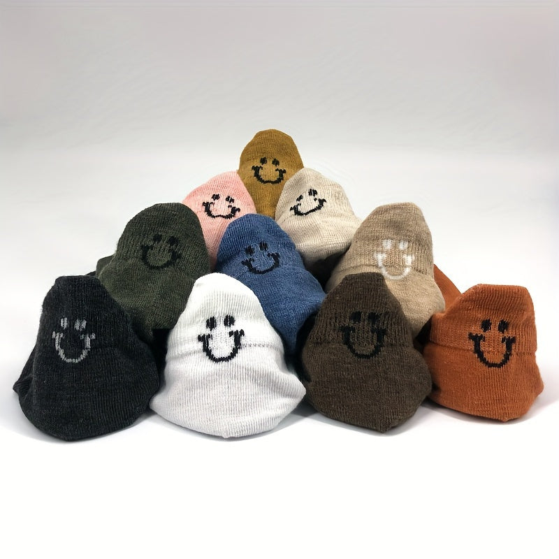 10 Pairs of Cute Face Pattern Socks Simple Breathable Low-Cut Socks Suitable for Leisure Sports Ladies Socks