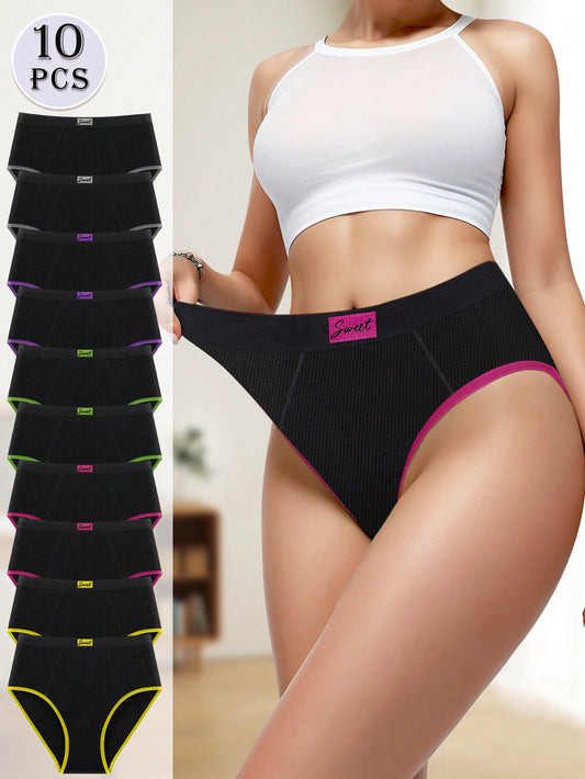 10pcs Women's High Waist Underwear Multicolor Comfortable Triangle Panties Set