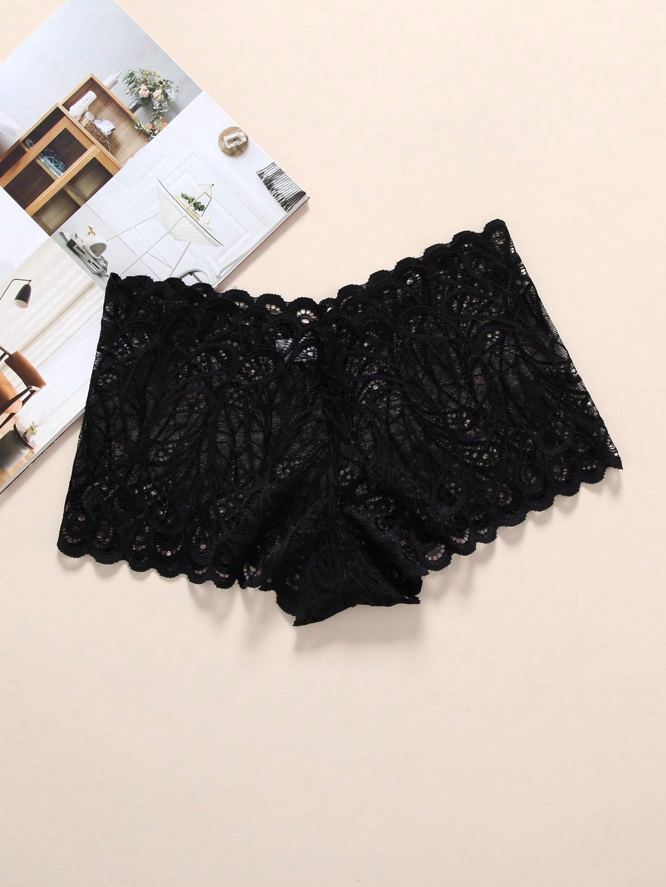 7pcs Women Sexy Black Lace Boyshort Panties Breathable Stretchy Sexy Intimates Panties For Women's Lingerie And Underwear