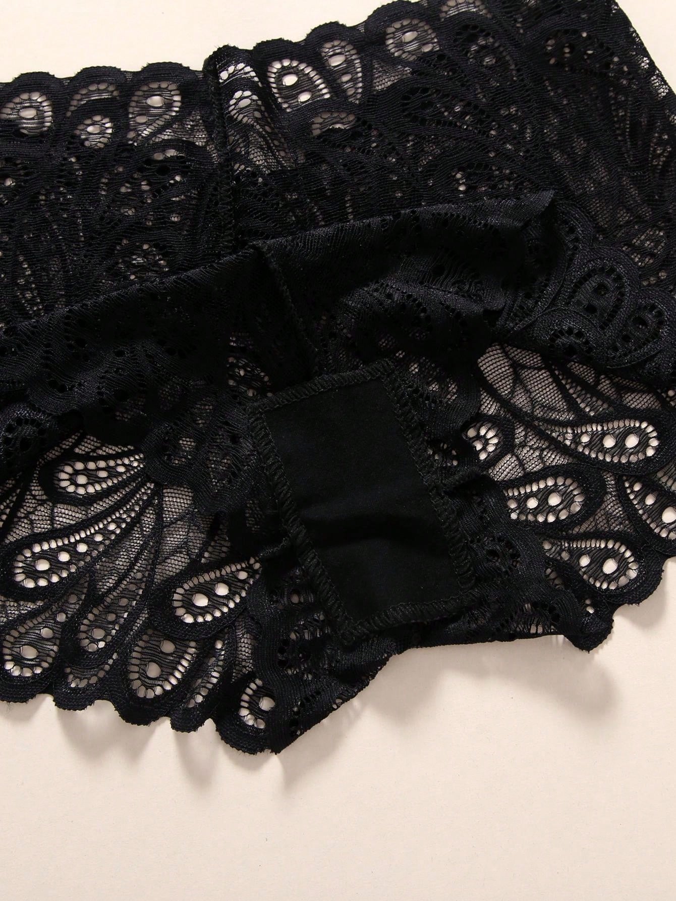 7pcs Women Sexy Black Lace Boyshort Panties Breathable Stretchy Sexy Intimates Panties For Women's Lingerie And Underwear