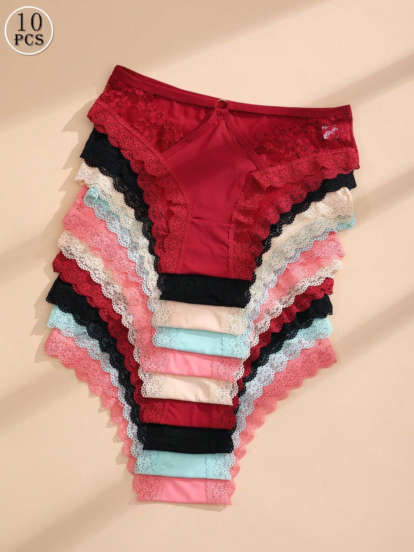 10 PCS Women's Sexy Ice Silk Bikini Panties Lace Hollow Out Briefs Comfortable And Breathable Lingerie