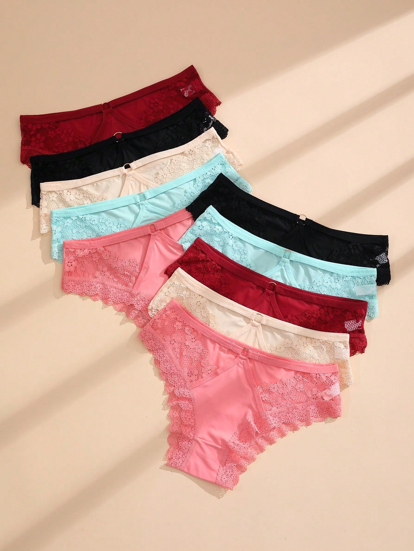 10 PCS Women's Sexy Ice Silk Bikini Panties Lace Hollow Out Briefs Comfortable And Breathable Lingerie