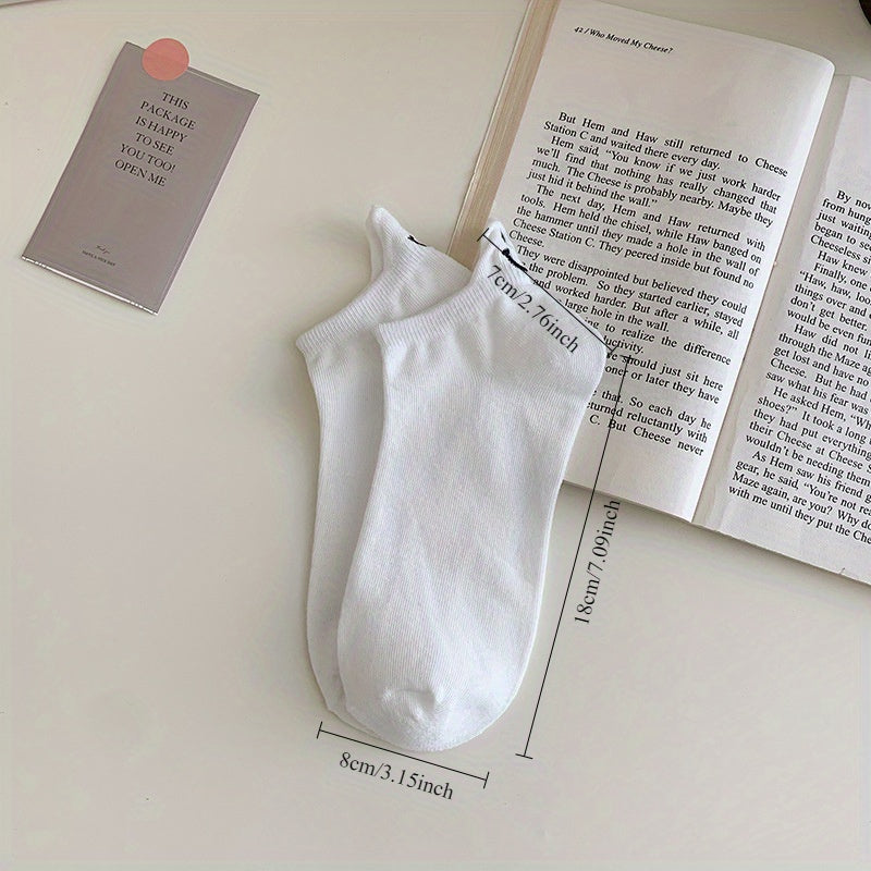 10 Pairs Smiling Face Ankle Socks, Cute & Simple Breathable Low Cut Ankle Socks, Women's Stockings & Hosiery