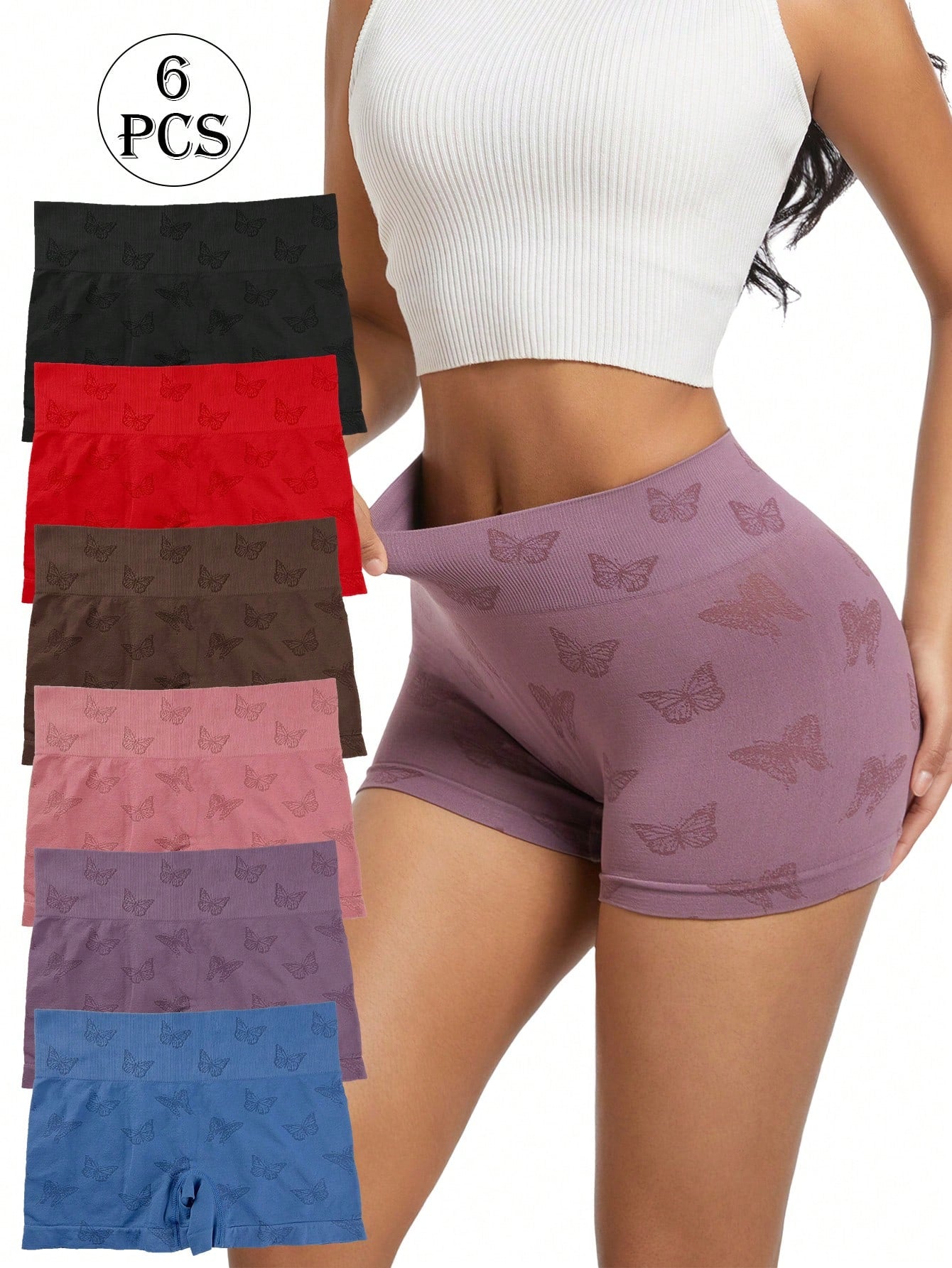 6pcs Women's Boyshort Panties Seamless Nylon HighUnderwear Stretch Boxer Briefs