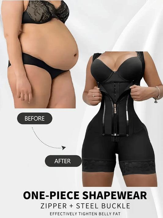 1pc Colombian Fajas Women Tummy Control V-Neck Shapewear Butt Lifter Thigh Slimming Zipper Hip Enhancer High Compression Full Body Shaper Underwear