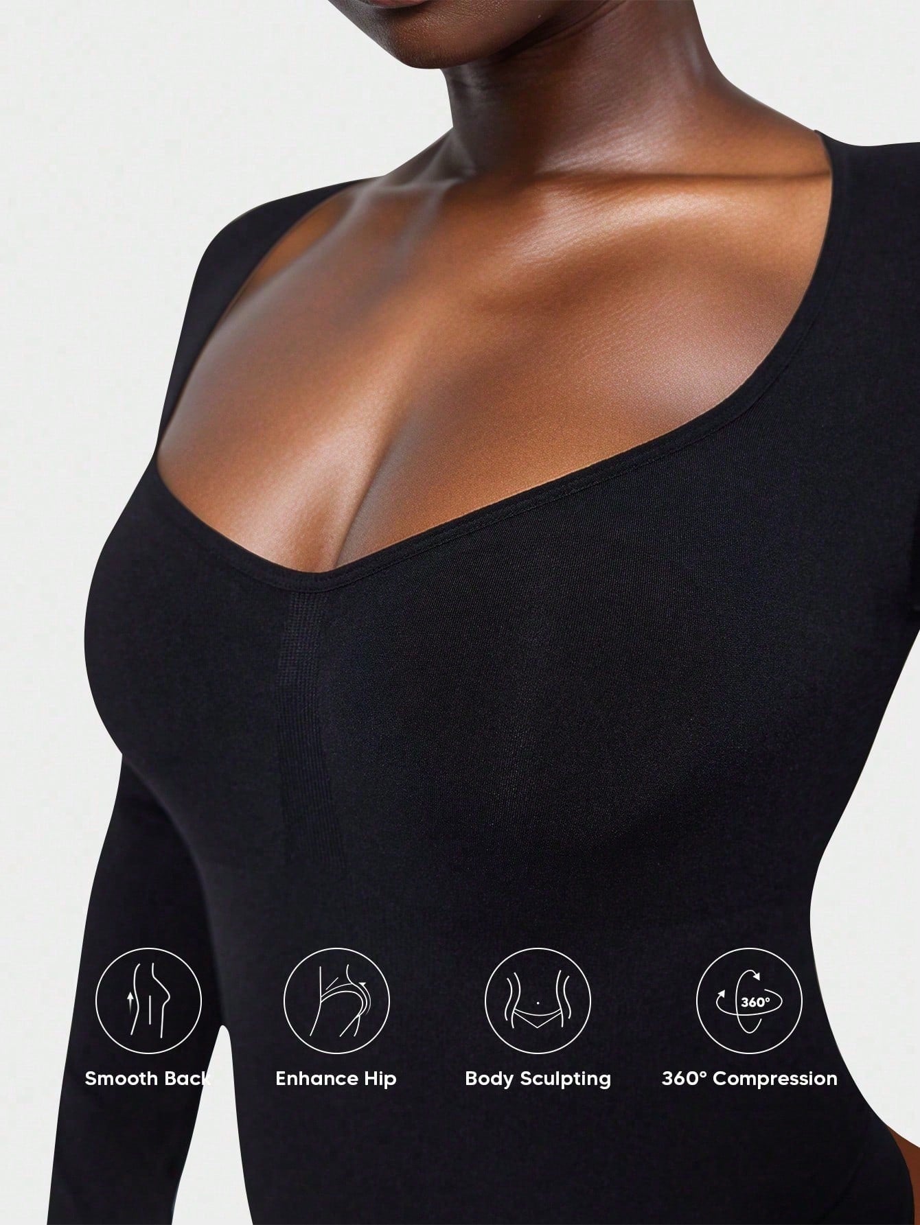 1pc Women Shapewear Long Sleeve Bodysuit With Waist Trainer And Breast Lift