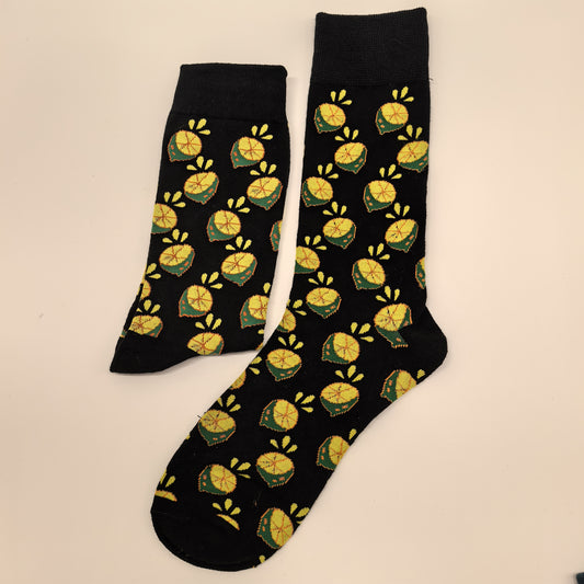 12 Pairs Men'S Mid-Calf Socks - Colorful Fruit & Vegetable Patterns, Polyester, Knit Fabric, 280gsm, Hand Wash Only, Vibrant Assorted Designs (Pineapple, Banana, Strawberry, Kiwi, Peach) - Perfect for Casual Attire, Cute Sock