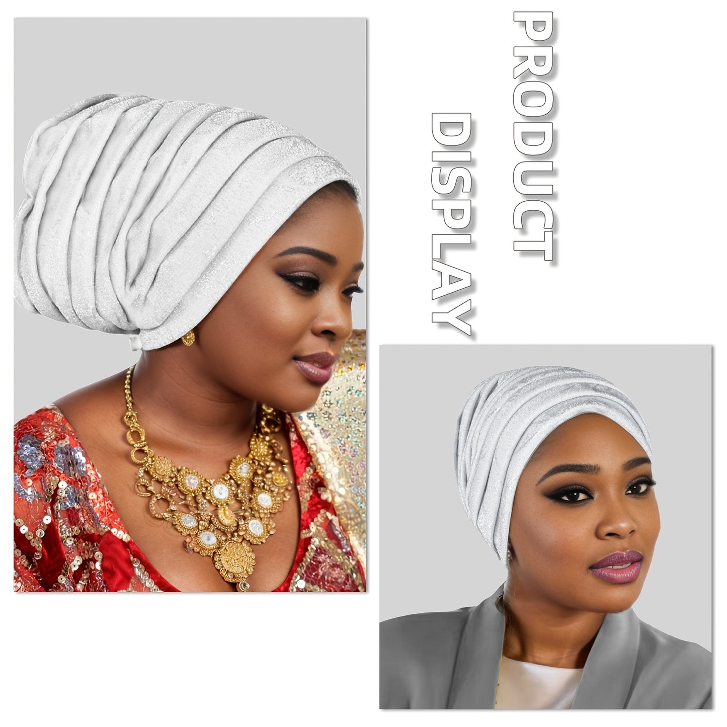 [Luxurious Headwrap] Luxurious Golden Green Turban-Style Headwrap | Women's Nigerian Wedding Headpiece with Elastic Breathable Fabric, Hand Washable, Traditional African Muslim Veil for Bridal & Festive Occasions