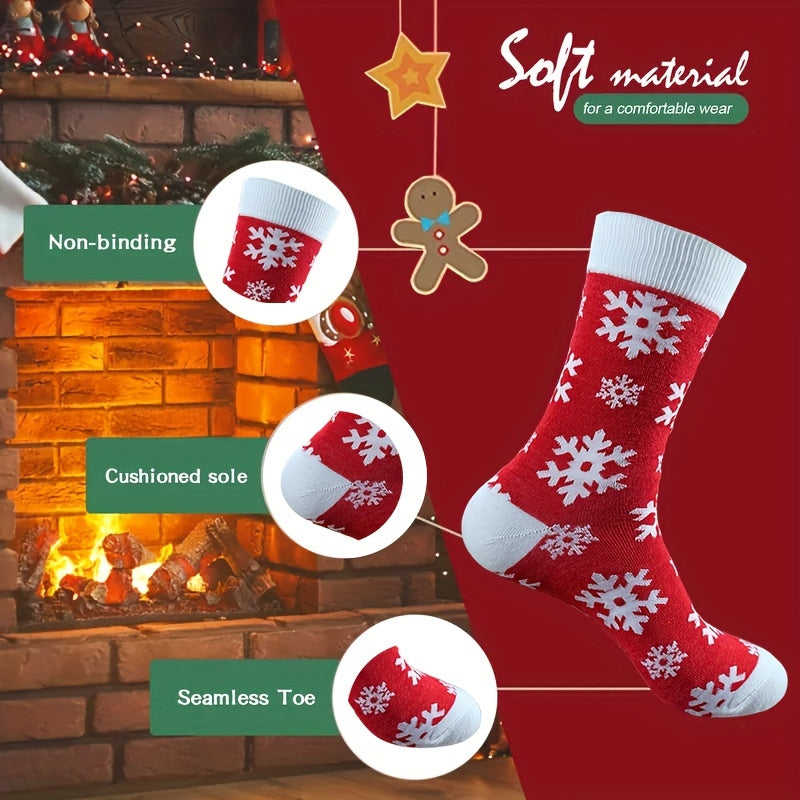 10 Pairs Unisex Christmas Socks, Men'S Fashion, Polyester Blend, Soft Comfortable Mid-Calf, Christmas Tree, Santa, Plaid, Stripes, Adventurous Patterns, Machine Washable, Christmas Gift for Family and Friends