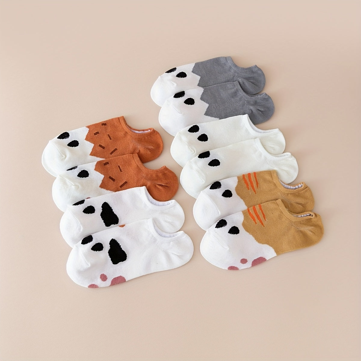 10 Pairs Women'S Black & White joyful Face Ankle Socks - Cute Cartoon Design, Breathable & Comfortable, Machine Washable, Perfect for Casual Attire, Cute Socks, Women'S Socks, Women Black Sock, Black Sock With Smillie Face, White Thick Women'S Sock