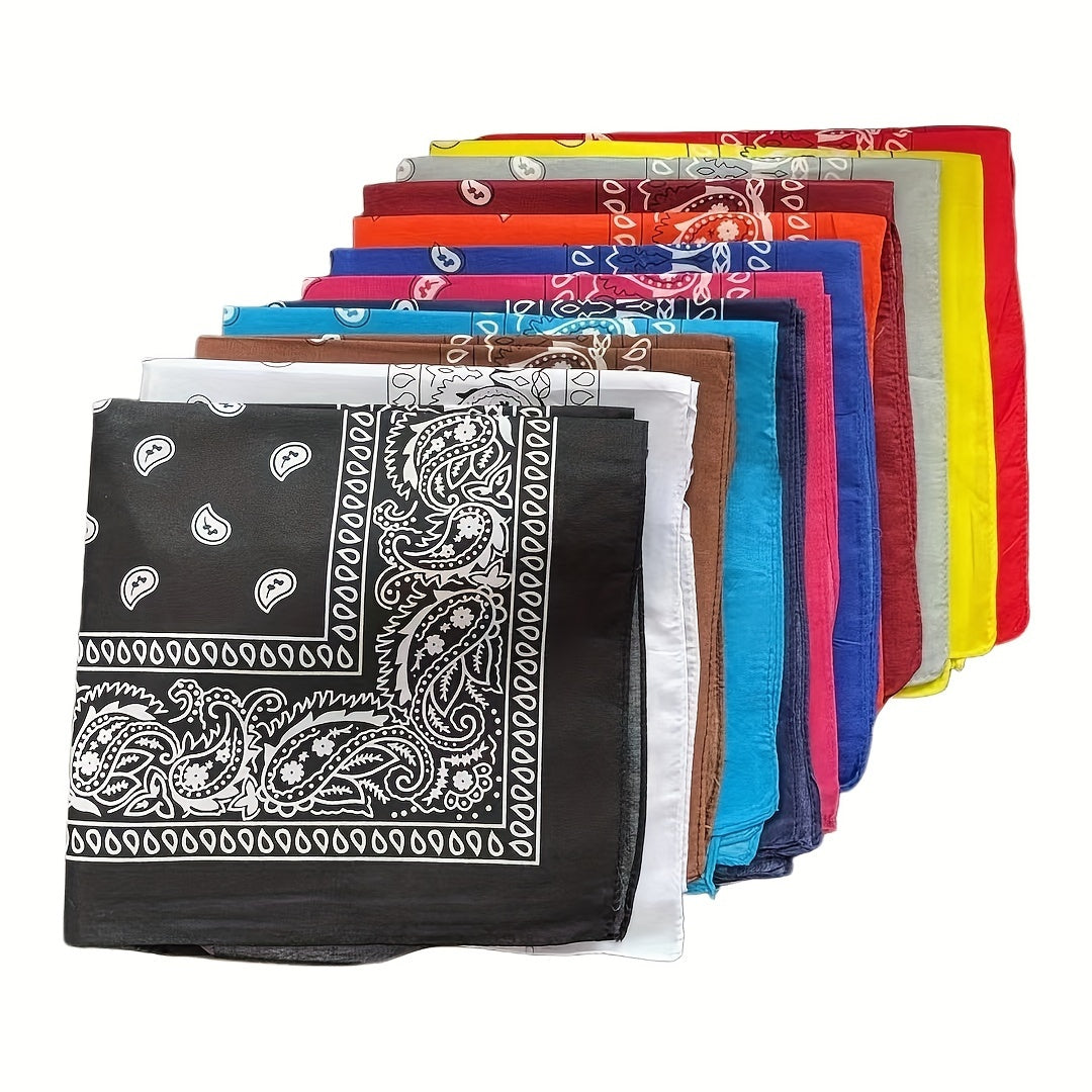 12pcs Headscarf Hip-hop Bandana Square Scarf Cycling Motorcycle Scarf Large Style For Women & Men