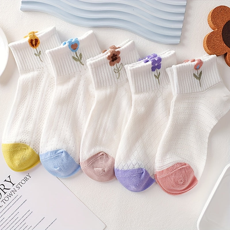 1/5/10/15/20 Pairs of Rong Opening Small Flower Women'S Ankle Socks