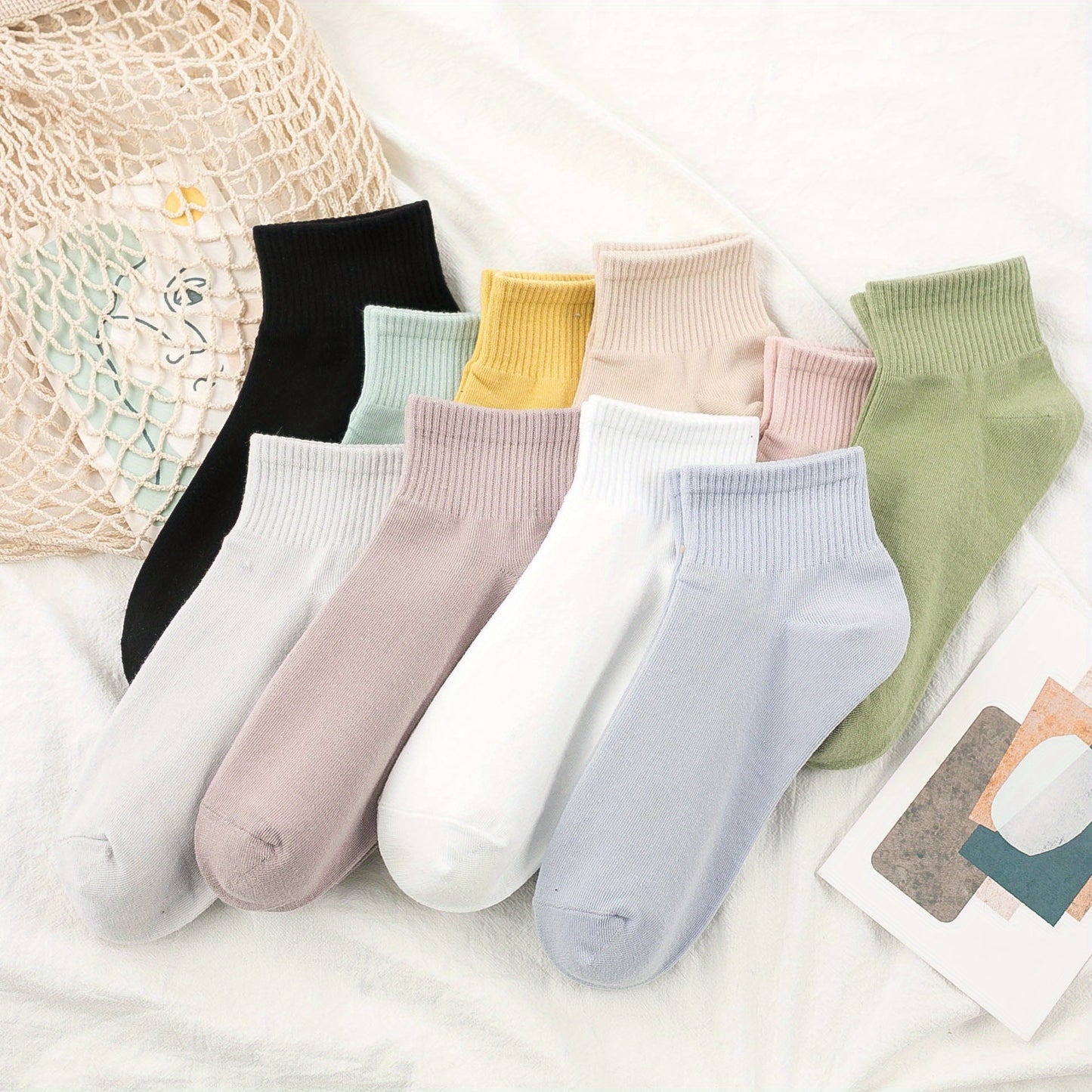 10 Pairs Solid Short Socks, Soft & Comfy All-match Crew Socks, Women's Stockings & Hosiery