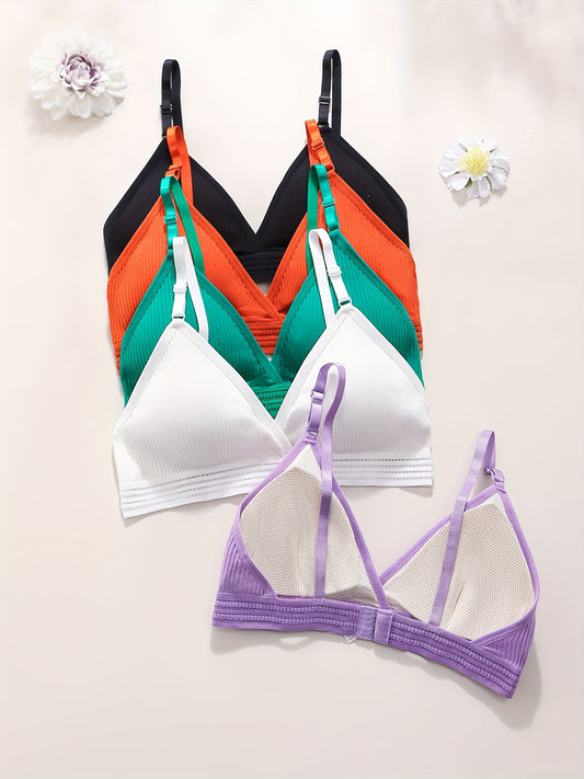 [Wireless Bralette] Wireless Elegant Bralette for Women - Color Block, Removable Pads, Solid Color Design, Comfortable Everyday Lingerie