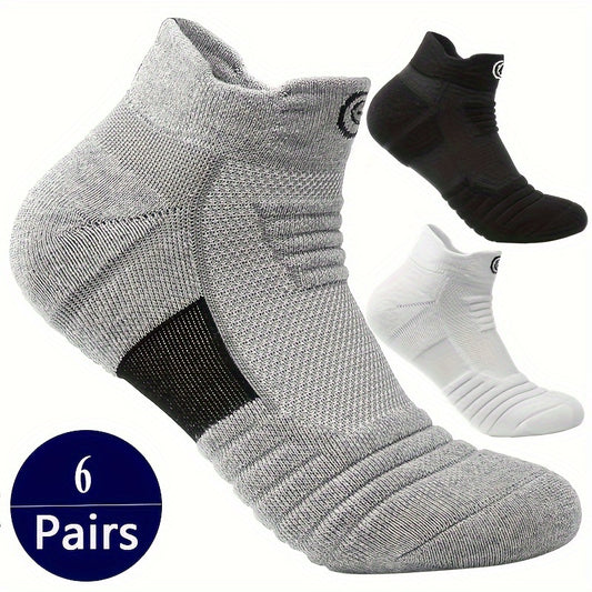 [Soft Athletic Socks] 6/12 Pairs Soft Breathable Men's Athletic Socks | Geometric Pattern, Low-Cut Design for Basketball & Football, Comfortable Polyester Blend, Black & White Options, Sports Socks, Sporty Style, Durable Knit