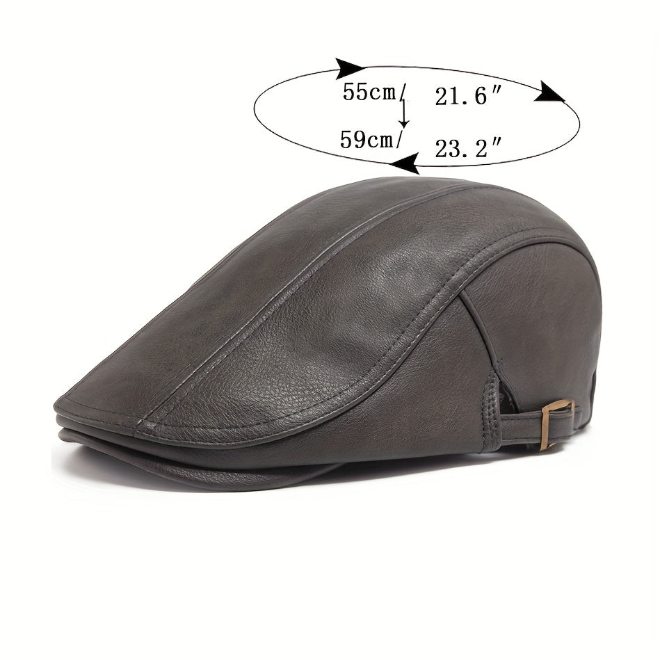 1pc PU Leather Flat Thicken Warm Vintage Beret for Men Autumn Winter, Ideal choice for Gifts