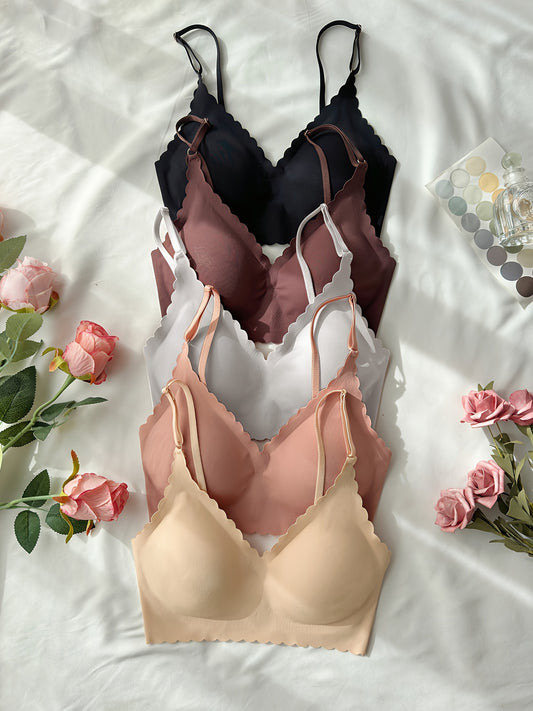 [Seamless Bras] 5pcs Seamless Adhesive Bras | No Underwire, Removable Pads, Medium Support, 75% Nylon/25% Elastane Blend, 4 Colors (Black/Brown/Beige/White), Hand Wash Only, Casual Attire