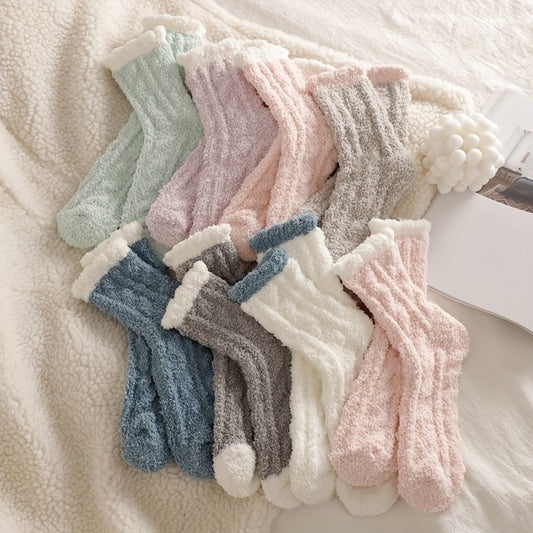 [Soft Fleece Socks] 8 Pairs Soft Plush Women's Winter Thermal Fleece Socks | Ribbed Cuff, Embellished Details, Pastel Colors, Machine Washable, Cozy Indoor/Outdoor, Fluffy, Comfortable, Ribbed Sock Design, Soft Texture