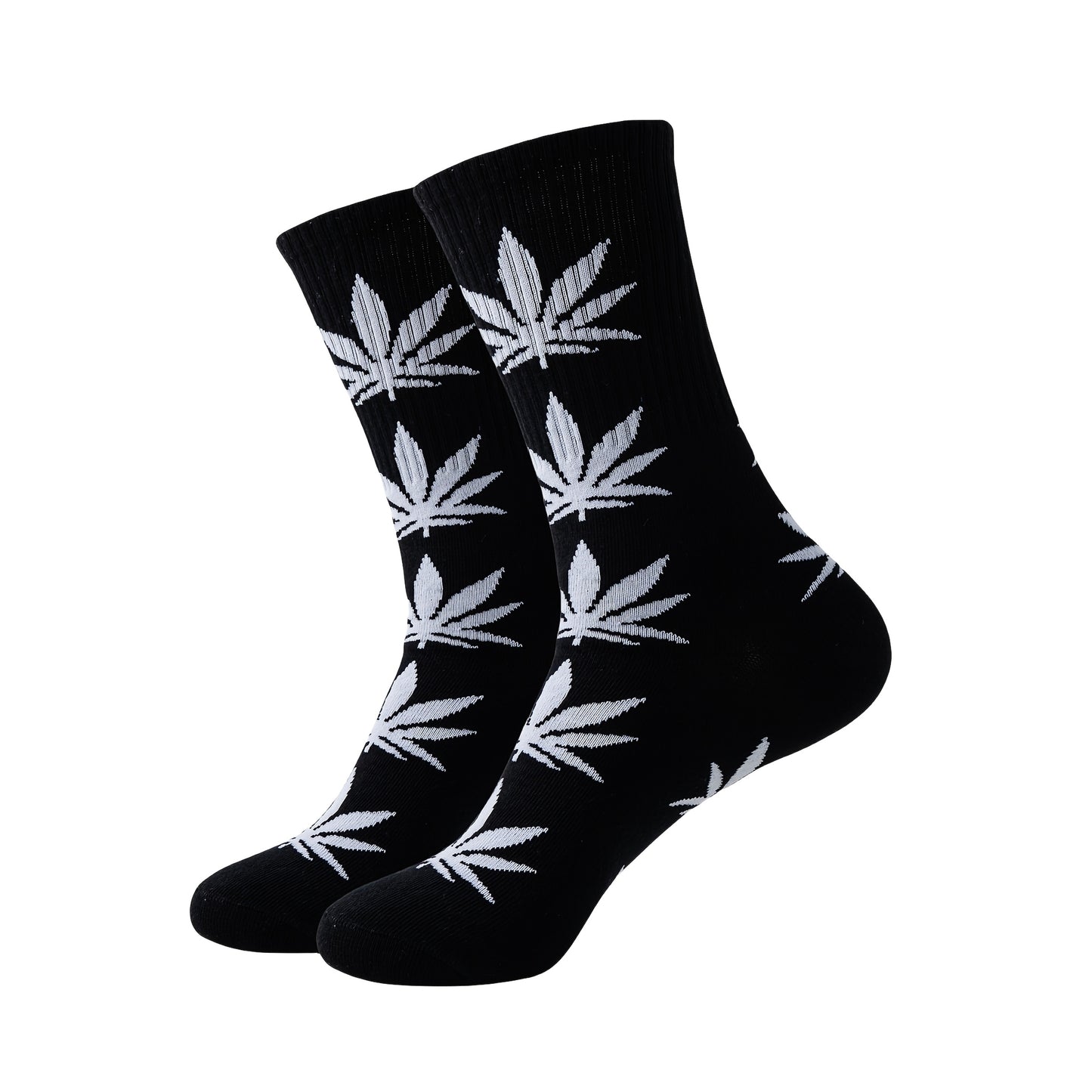 10 Pairs Unisex Fashion Crew Socks, Breathable Comfortable Casual Street Style, Knit Fabric with Plant Pattern, Polyester 97.8%, Spandex 2.2%, Machine Washable, for Men and Women, All Seasons