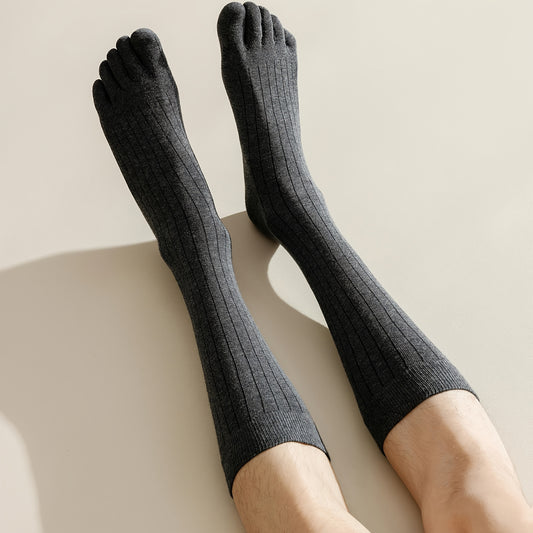 2 Pairs of Men's Five-Toe Socks, Long Tube Toe Separated Socks for Spring and Autumn, Black