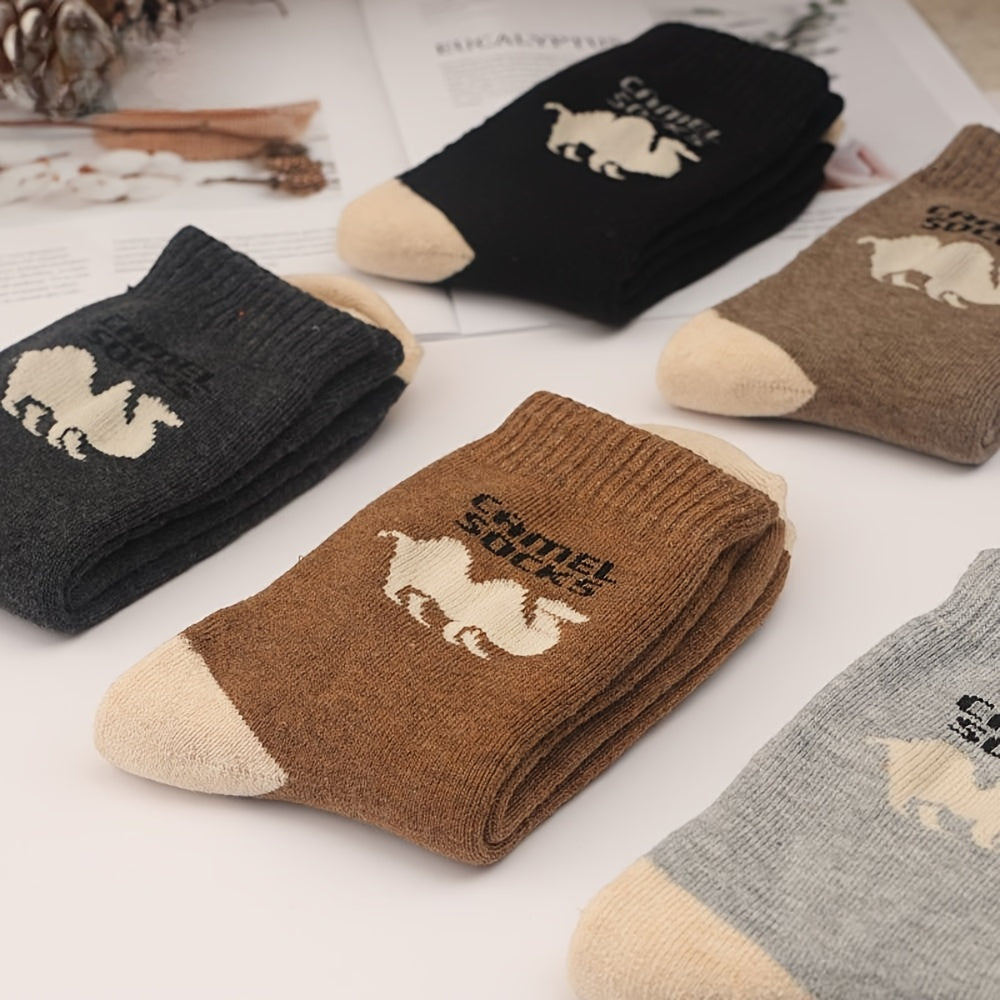 [Thermal Socks] 5 Pairs Thick Unisex Thermal Socks | Cozy Soft Durable Machine-Washable Crew Socks with Ribbed Cuff, Multi-Color Pack - Winter Socks for Home, Hiking & Skiing