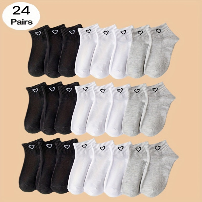 [Cute Socks] Cute Japanese 8/10/16/20/24 Double Solid Color Love Couple's Breathable Odor Proof Women's Short Socks | Daily Use, Black and White Gray, Ins Style, Versatile