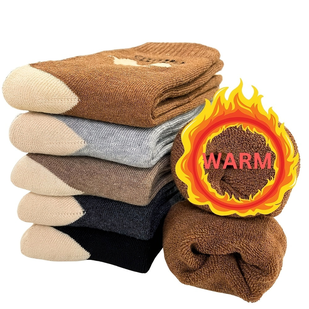 [Thermal Socks] 5 Pairs Thick Unisex Thermal Socks | Cozy Soft Durable Machine-Washable Crew Socks with Ribbed Cuff, Multi-Color Pack - Winter Socks for Home, Hiking & Skiing