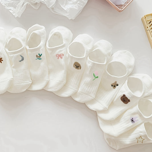 [Breathable No Show Socks] 5-Pair/10-Pairs Women's Low-Cut No Show Socks | Breathable Non Slip Cute Versatile Spring Summer Fashion
