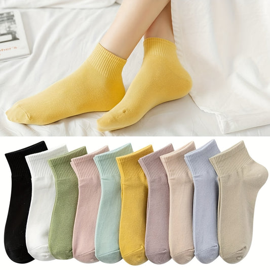 10 Pairs Solid Short Socks, Soft & Comfy All-match Crew Socks, Women's Stockings & Hosiery