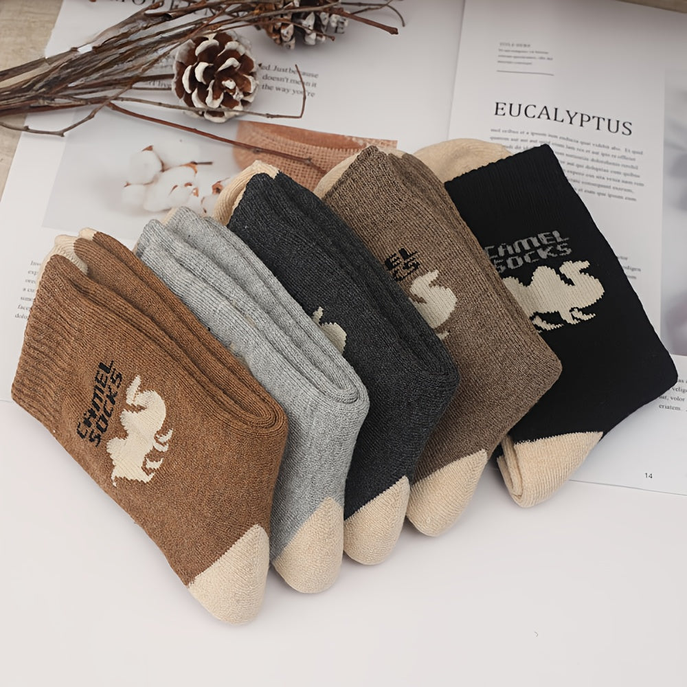 [Thermal Socks] 5 Pairs Thick Unisex Thermal Socks | Cozy Soft Durable Machine-Washable Crew Socks with Ribbed Cuff, Multi-Color Pack - Winter Socks for Home, Hiking & Skiing