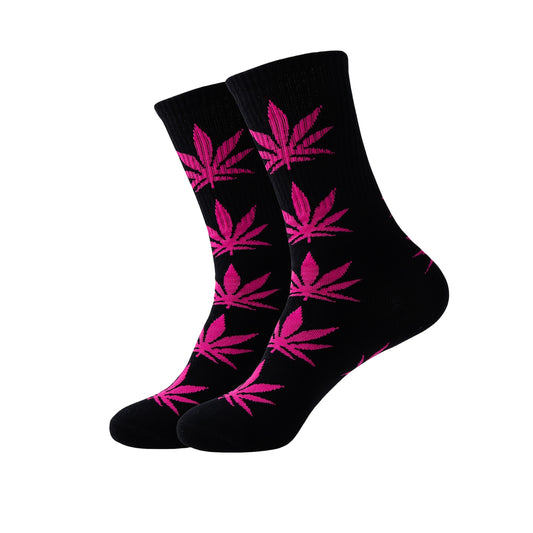 10 Pairs Unisex Fashion Crew Socks, Breathable Comfortable Casual Street Style, Knit Fabric with Plant Pattern, Polyester 97.8%, Spandex 2.2%, Machine Washable, for Men and Women, All Seasons