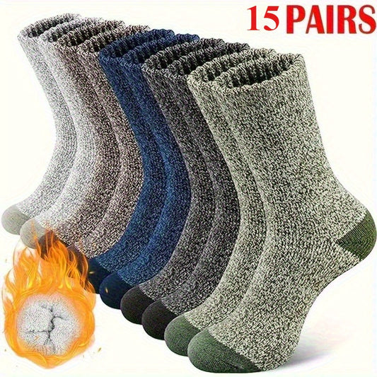 15 Pairs Thick Knitted Thermal Winter Socks for Men & Women - Moisture-Wicking, Breathable, Elastic Cuff Design - Hiking & Cold Weather Socks with Soft Toe Seam (Autumn/Winter), Outdoor Warmth Essentials, Simple Sock Pattern, Seasonal Footwear, Durable St
