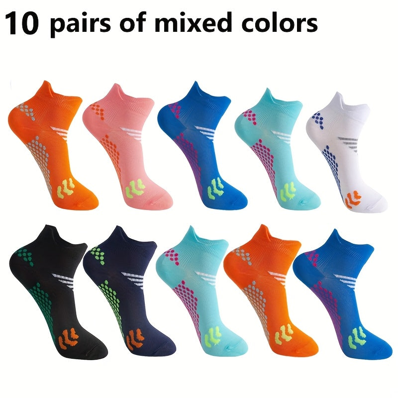 10 Pairs Men's Athletic Compression Socks - Anti-Foam, Breathable & Anti-Slip Arch - Multi-Color Options (White/Black/Blue/Orange/Pink/Navy/Red/Grey/Purple/Beige) - 93% /7% Spandex - Ergonomic Fit for Running, Gym, Training, Marathon - Multi-Color Options