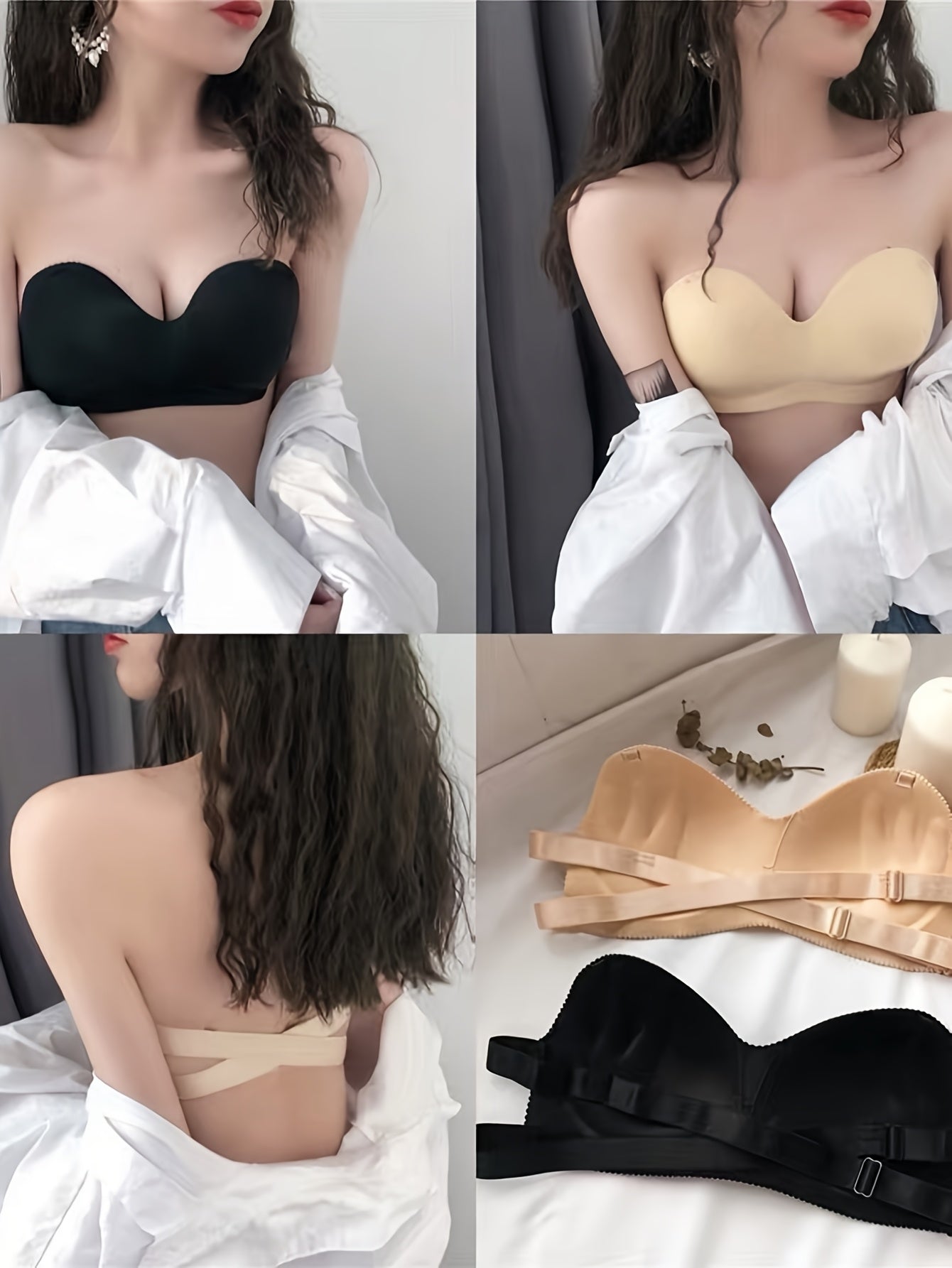 [Women's Camisole] Two-Pack Thin One-Word Wrap Bra Sexy Gathering Invisible Anti-Slip Underwear Women's Camisole