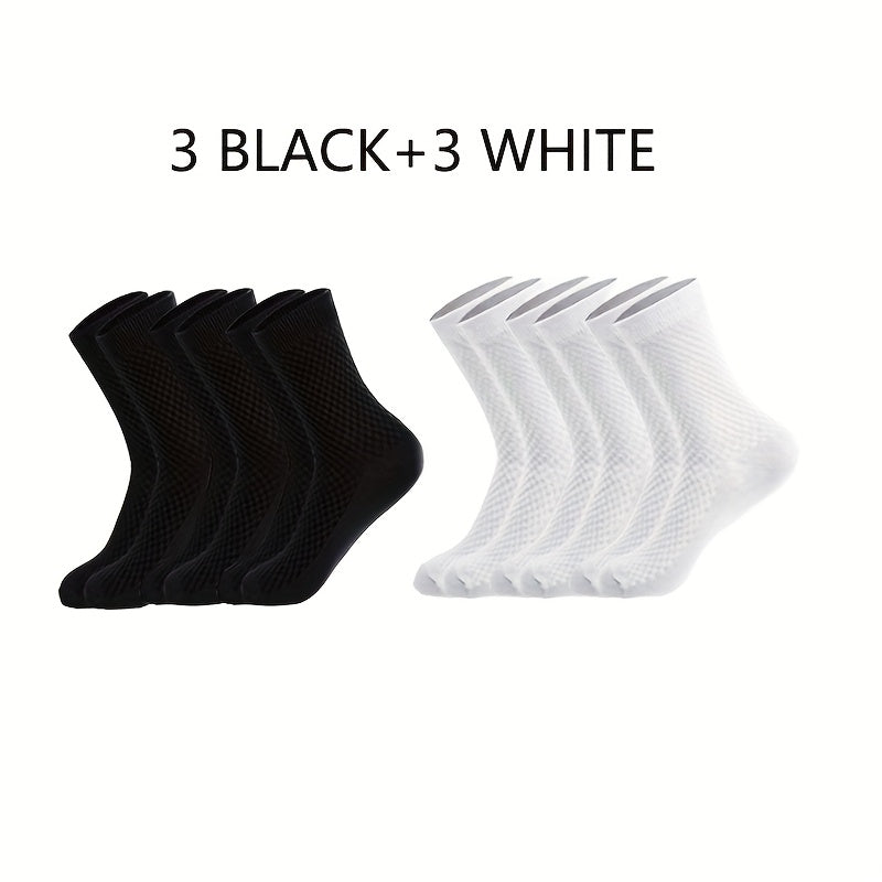 [Moisture-Wicking Socks] 6 Pairs of Moisture-Wicking Men's Bamboo Fiber Mid-Calf Socks | Odor-Resistant, Durable, Comfortable, Black & White, Suitable for Formal and Casual Wear