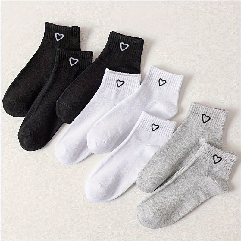 [Cute Socks] Cute Japanese 8/10/16/20/24 Double Solid Color Love Couple's Breathable Odor Proof Women's Short Socks | Daily Use, Black and White Gray, Ins Style, Versatile
