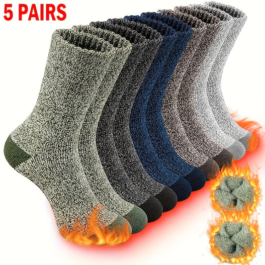 [Warm Breathable Polyester Socks] 5pcs Men's Thermal Winter Socks - Cozy & Warm for Hiking, Fishing | Breathable Polyester Blend | Machine Washable