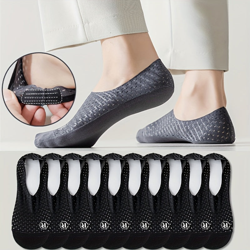 10 Pairs NCDATE Men's Breathable Anti-Slip Socks with Me-Hole Design, Arch Support & Ventilation Holes - High-Quality Invisible Socks for Business Casual, Sports, Casual Attire (Black, White, Khaki, Light Blue, Mint Green), Sports Footwear | Simple Sock P