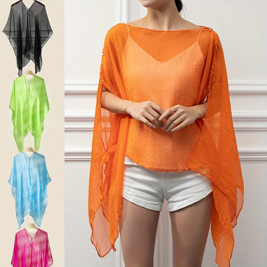 1pc Women's Lightweight Elegant Shawl - Dual-Layer Design, Vibrant Solid Color (Black/Green/Orange/Blue/Pink), Non-Stretch Fabric for Casual & Formal Outings, Shawls for Sleeveless Dresses, Outdoor Apparel, Flowing Duster, Comfortable Wear