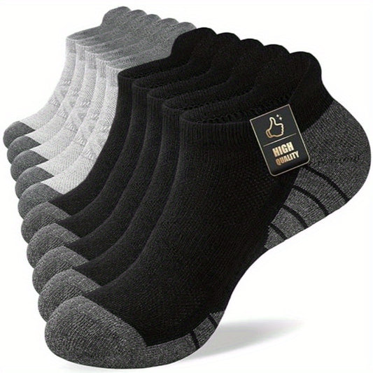 [Comfort Socks] 10 Pairs Men's Low-Cut Comfort Socks | High-Quality, Breathable Polyester, Solid Color - Arch Support for Casual Wear