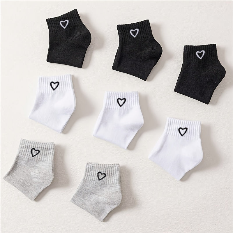 [Cute Socks] Cute Japanese 8/10/16/20/24 Double Solid Color Love Couple's Breathable Odor Proof Women's Short Socks | Daily Use, Black and White Gray, Ins Style, Versatile