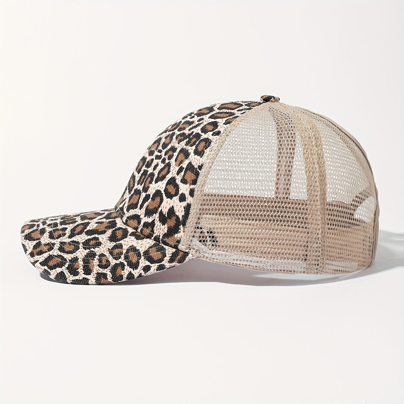 1pc Women'S Sexy Leopard Print Baseball Cap with Ponytail Hole - Breathable Mesh Back, Adjustable Snap Closure, Wide Brim for, Perfect for Streetwear & Outdoor Activitie