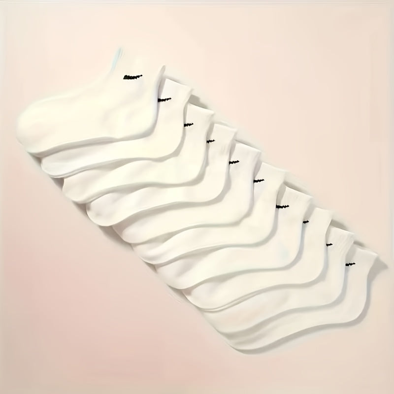 10 Pairs Soft & Comfortable Unisex Ankle Socks with Striped Design - Black & White, Ribbed Cuff, Perfect for Couples, Casual Wear, and Sports, Casual Socks | Striped Socks | Texture