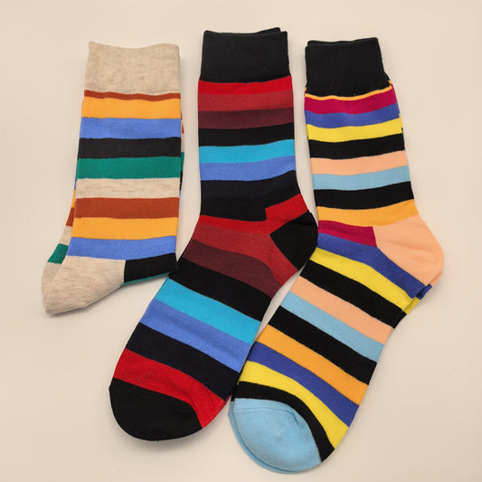 10 Pairs of Colorful Striped Socks - Polyester, Knit Fabric, Hand Wash Only, Various Colors & Patterns for Couples, Casual Wear Socks|Striped Socks|Polyester Socks